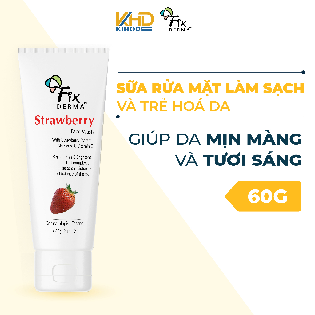 Sửa Rửa Mặt Trắng Da FIXDERMA Strawberry Face Wash Làm Sạch, Giúp Da Trẻ Hóa, Mịn Màng Và Tươi Sáng 60g [KIHODE]