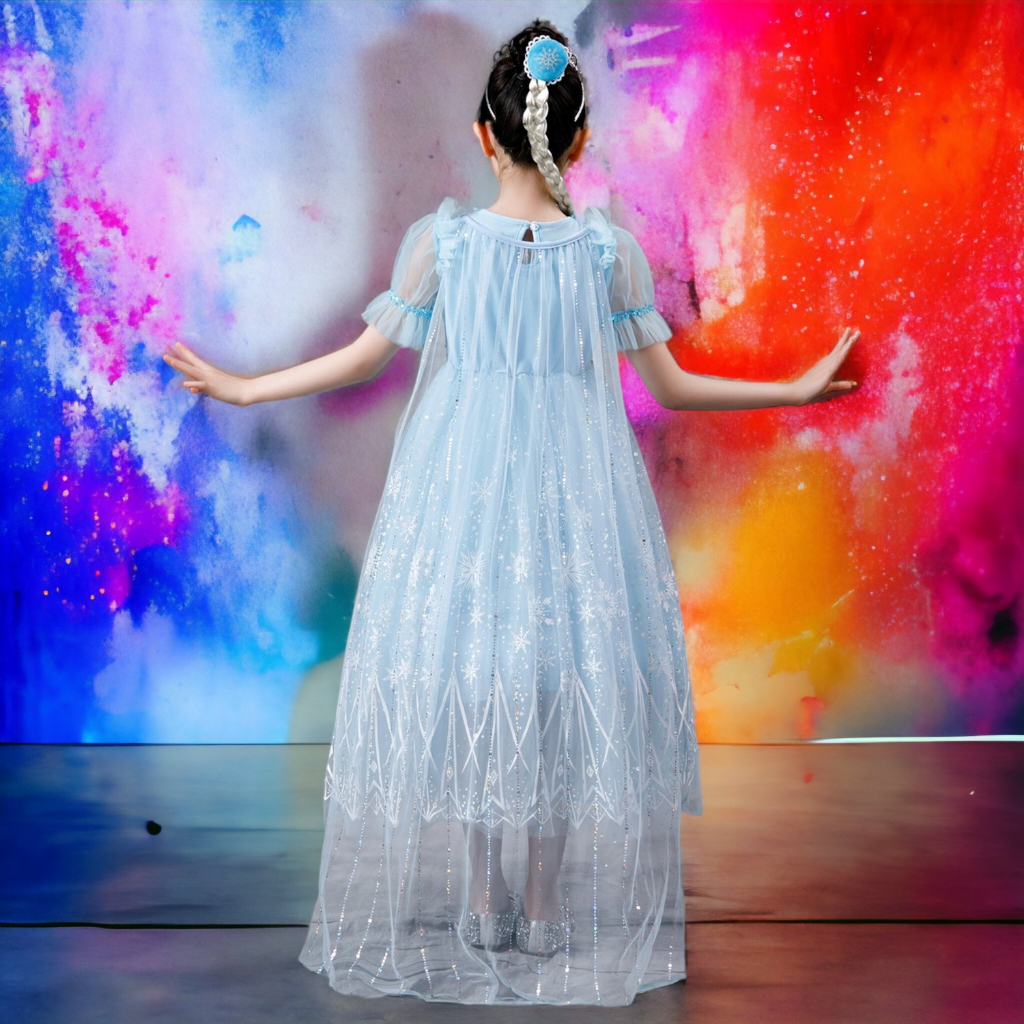 Váy Elsa màu xanh kèm tà dài cho bé gái 3-11 tuổi - Mẫu mới Frozen 2