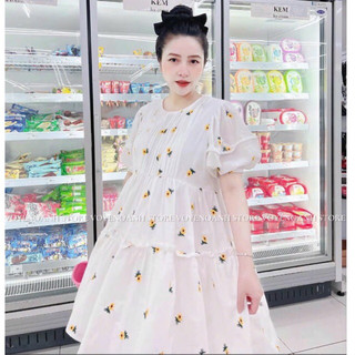 Đầm babydoll lụa chéo hoạ tiết