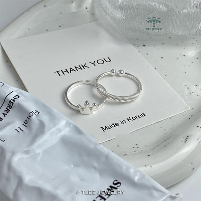 Nhẫn bạc nữ Tlee vương miện trơn và bi lò xo cá tính TLEE JEWELRY