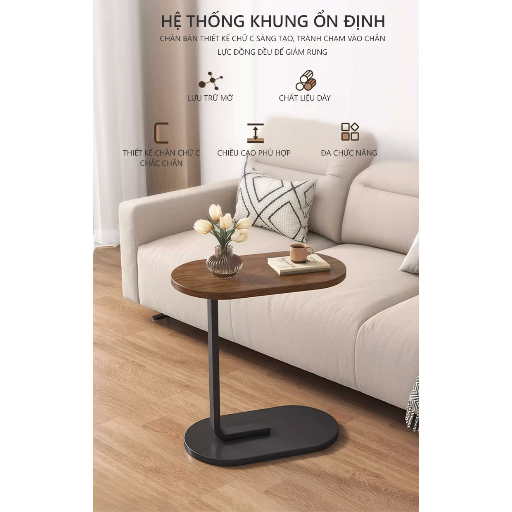 Bàn trà sofa bàn đầu giường có thể đẩy chân vào gầm ghế sofa trang trí phòng khách- GM108