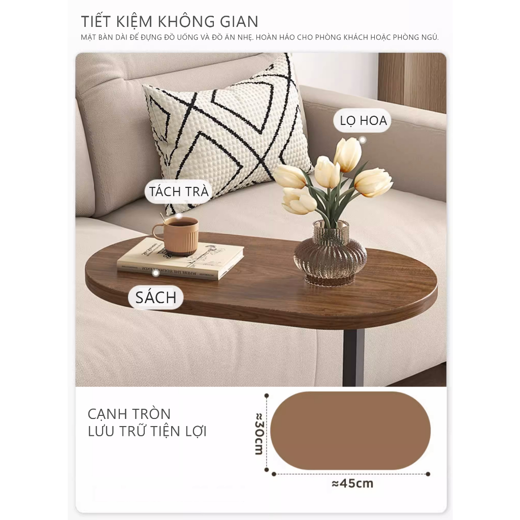Bàn trà sofa bàn đầu giường có thể đẩy chân vào gầm ghế sofa trang trí phòng khách- GM108