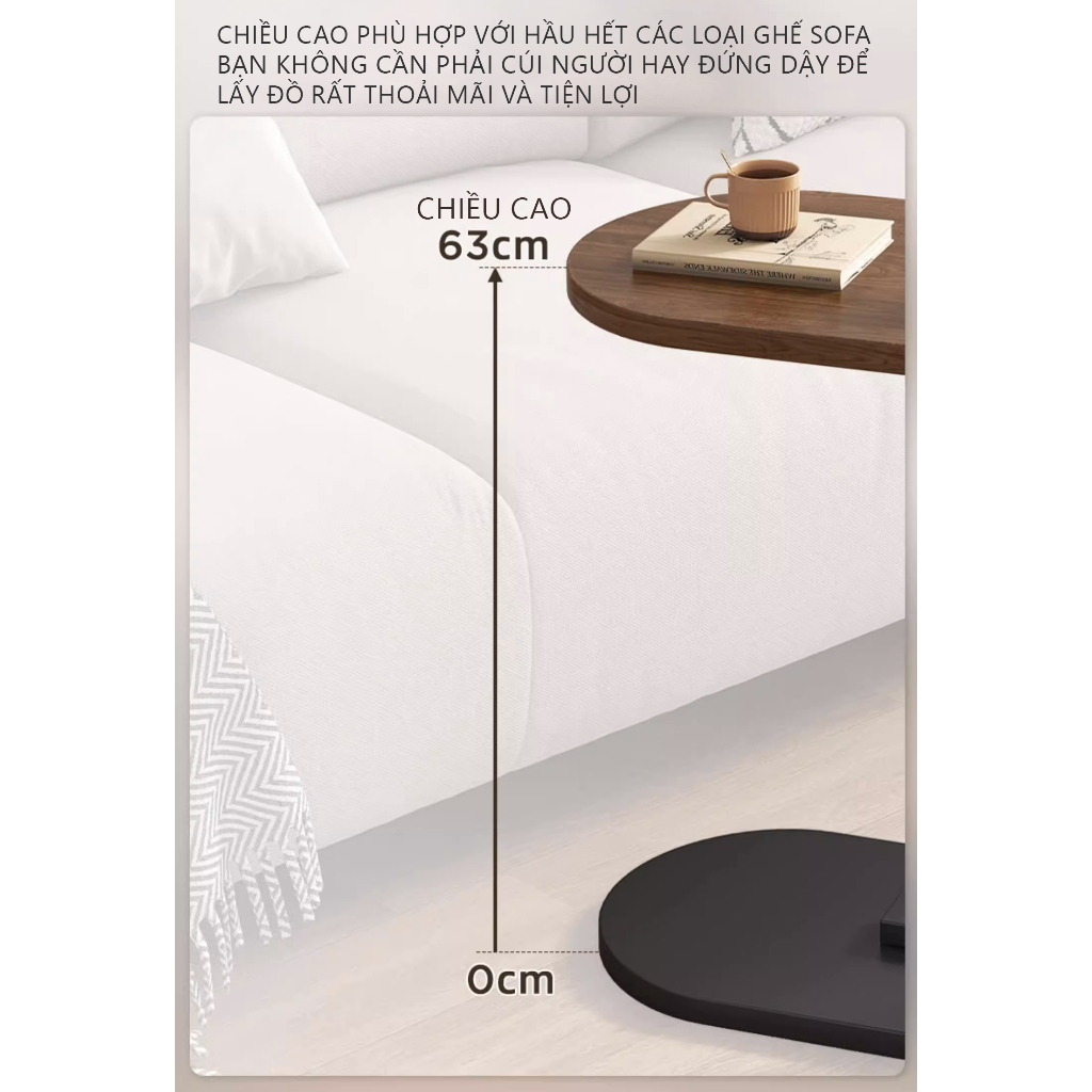 Bàn trà sofa bàn đầu giường có thể đẩy chân vào gầm ghế sofa trang trí phòng khách- GM108