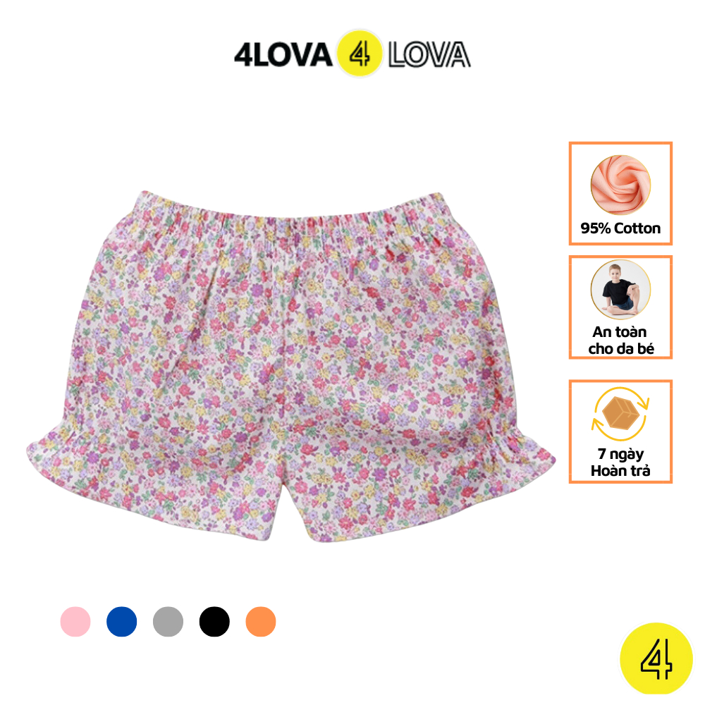 Quần short đùi bé gái 4lOVA thô cotton thoáng mát mặc nhà đi chơi dáng lửng hoạ tiết hoa nhí xinh xắn