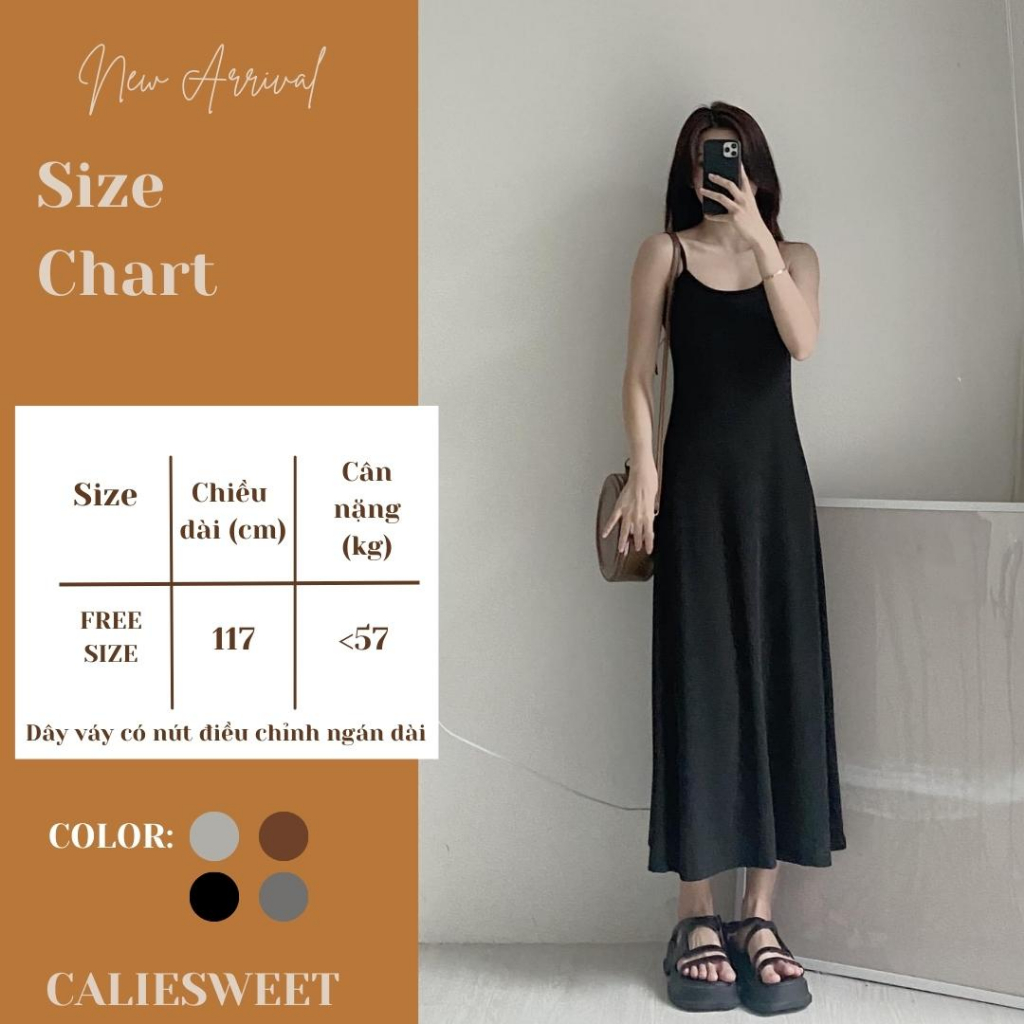 Váy 2 dây dài Caliesweet váy maxi 2 dây dáng dài chất tăm lạnh co giãn tôn dáng CLV0034V