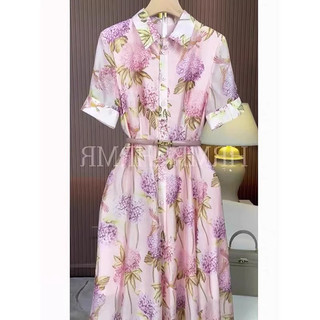 HÀNG NHẬP ĐẦM LỤA HOA ĐI BIỂN CỔ SƠ MI KÈM NỊT CAO CẤP
