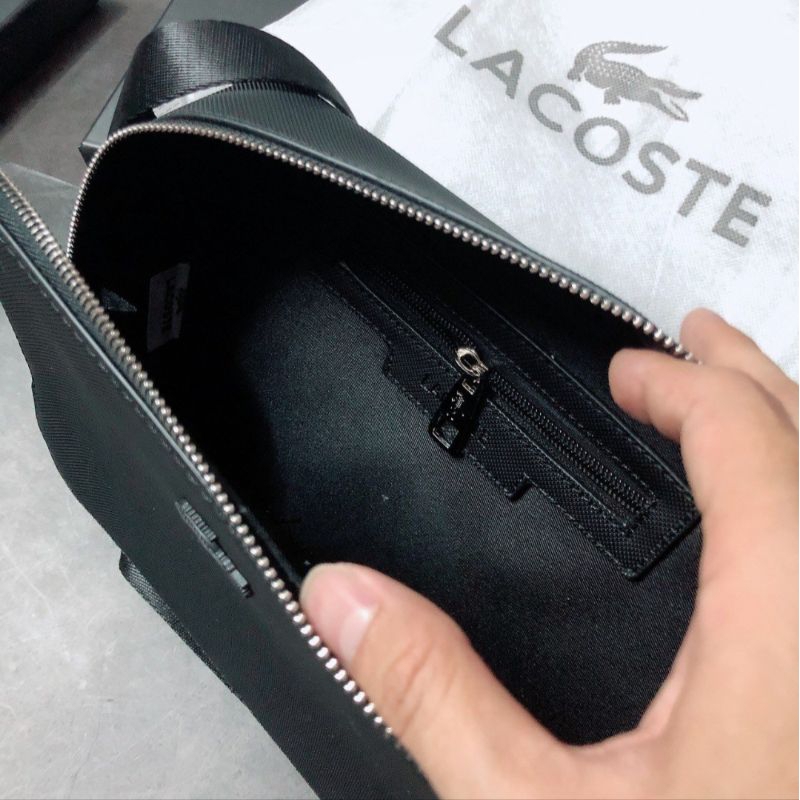 Túi nam Lacost phom hộp chữ nhật da chần trơn hai màu thanh lịch