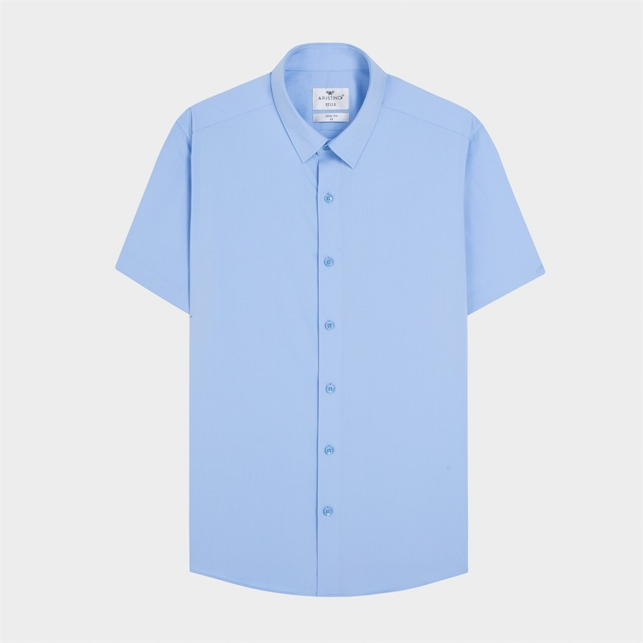 Áo sơ mi nam ngắn tay ARISTINO màu xanh solid đơn giản nhưng tinh tế, ấn tượng - ASSR35