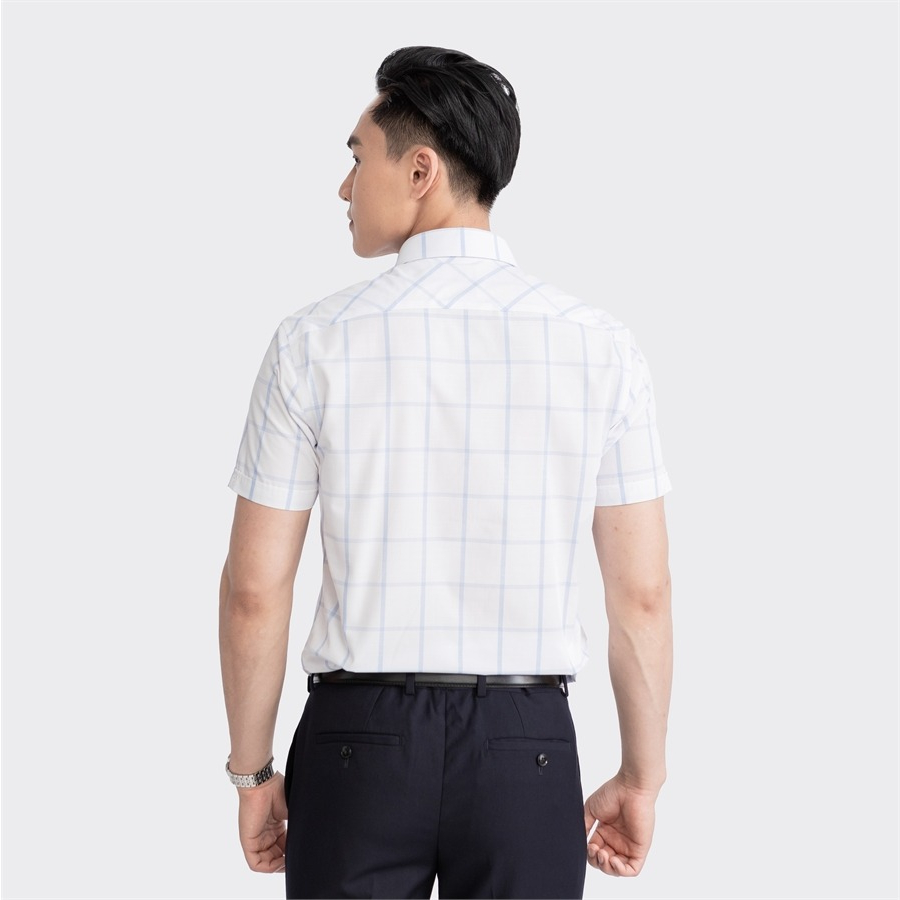 Áo sơ mi nam ngắn tay ARISTINO màu trắng kẻ xanh tinh tế, thanh lịch  - ASS024S3