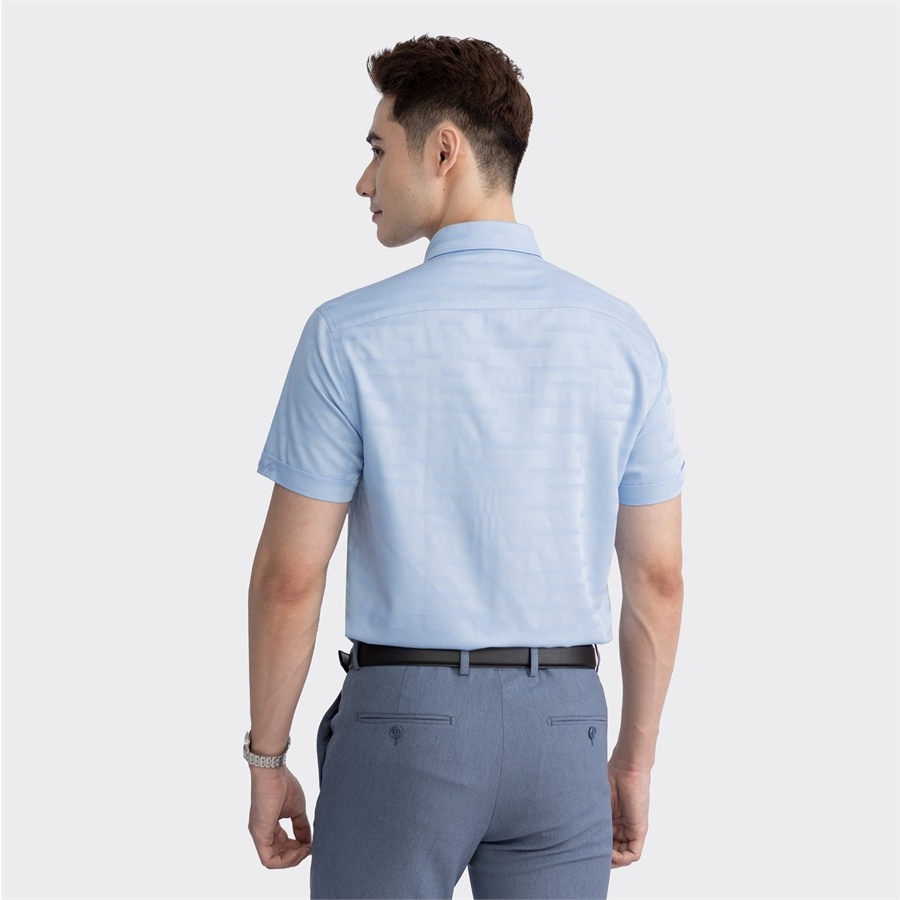 Áo sơ mi nam ngắn tay ARISTINO họa tiết kẻ in trên nền xanh dương nam tính, lịch lãm  - ASS064S3