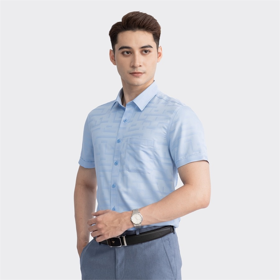 Áo sơ mi nam ngắn tay ARISTINO họa tiết kẻ in trên nền xanh dương nam tính, lịch lãm  - ASS064S3