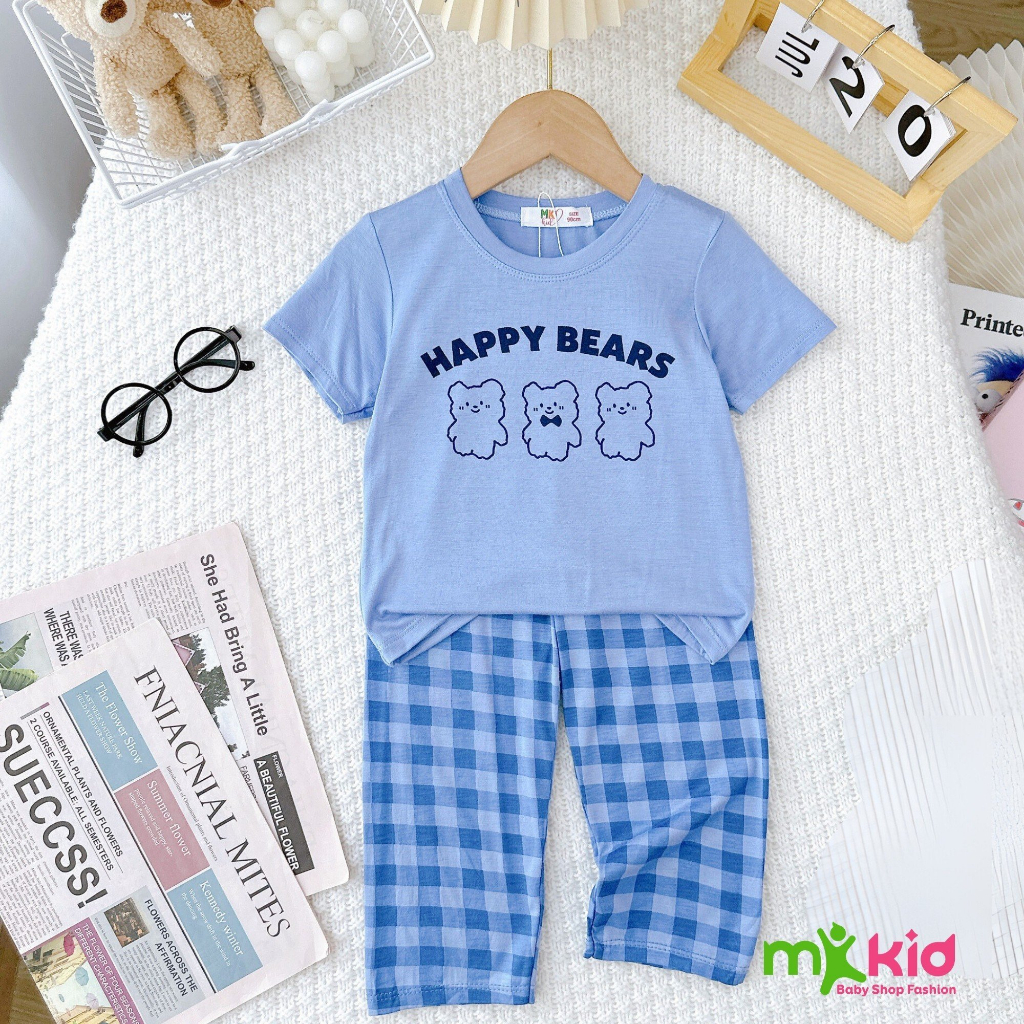 Quần áo trẻ em MK KID cho bé trai bé gái từ 6-26kg💖Bộ Tay Ngắn Quần Dài Sọc Kẻ Mới Dễ Thương cho bé