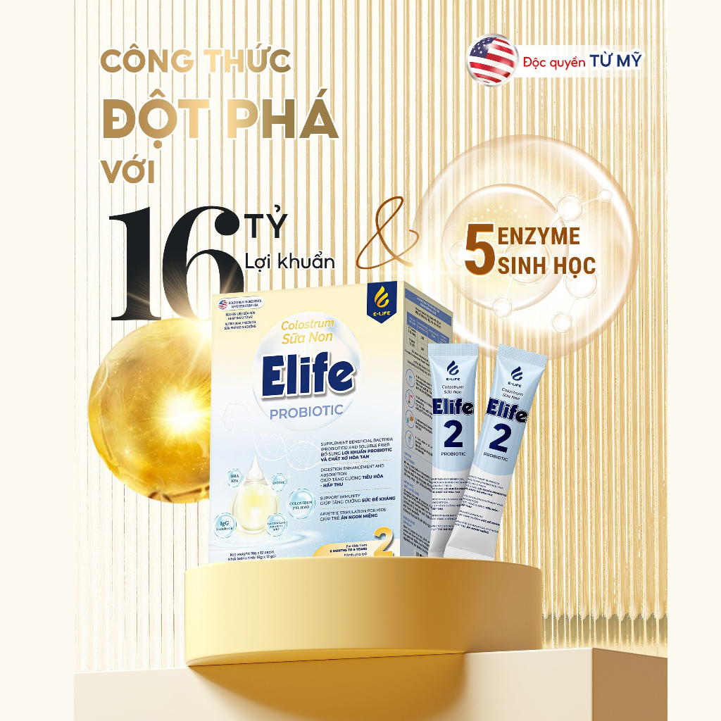 Combo 2 hộp Sữa non cao cấp Elife 2 giúp tiêu hoá khoẻ, trẻ ăn ngon dành cho trẻ từ 1 - 6 tuổi