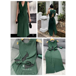 Set váy xẻ tà áo hở lưng