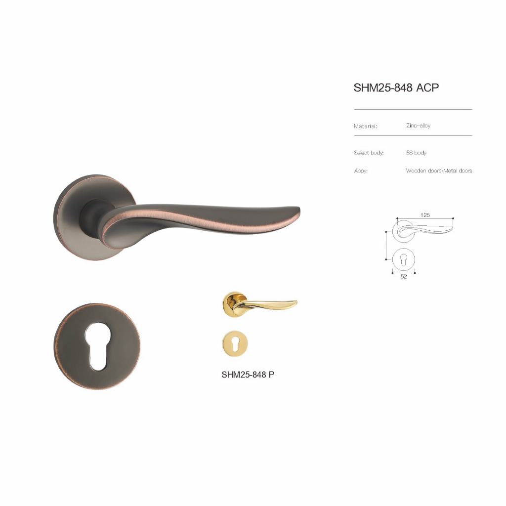Khoá Cửa Gỗ Tay Gạt Cửa Thông Phòng SHM25-848ACP Đen Viền Đồng Đỏ SHM25-848PVD Vàng PVD