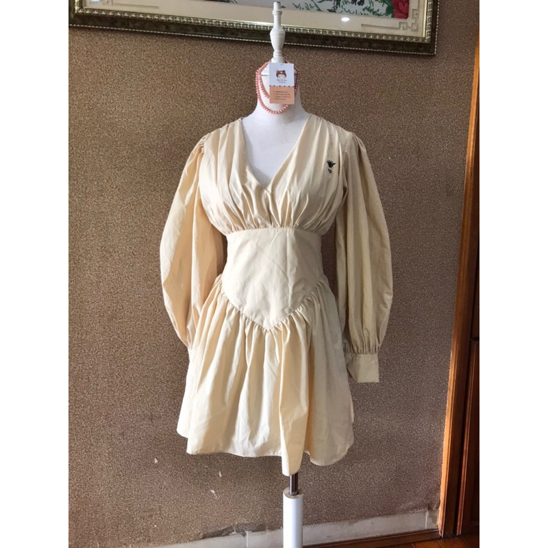 Đầm Be Cổ V Tay Bồng Phong Cách Hy Lạp