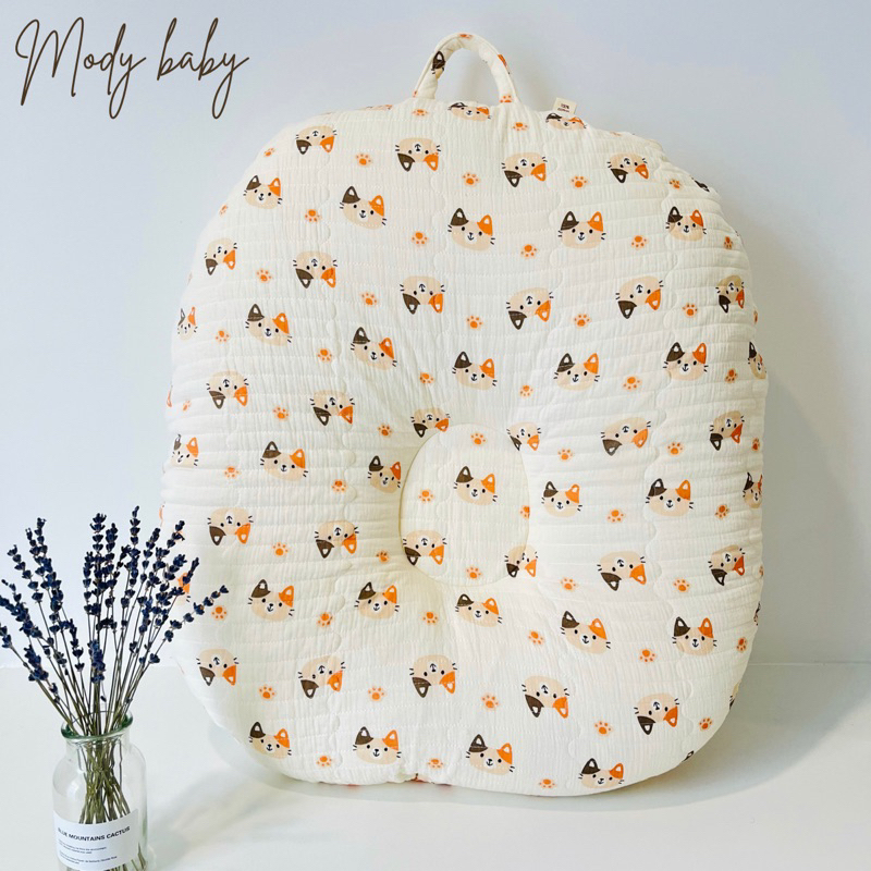 Gối chống trào ngược muslin Hàn chần bông cao cấp an toàn cho làn da bé (70x70cm) kèm túi vải đựng gối - Mody Baby