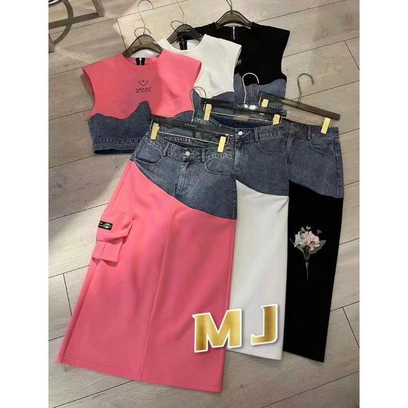 Chân váy jeans phối cotton hàng QCL1