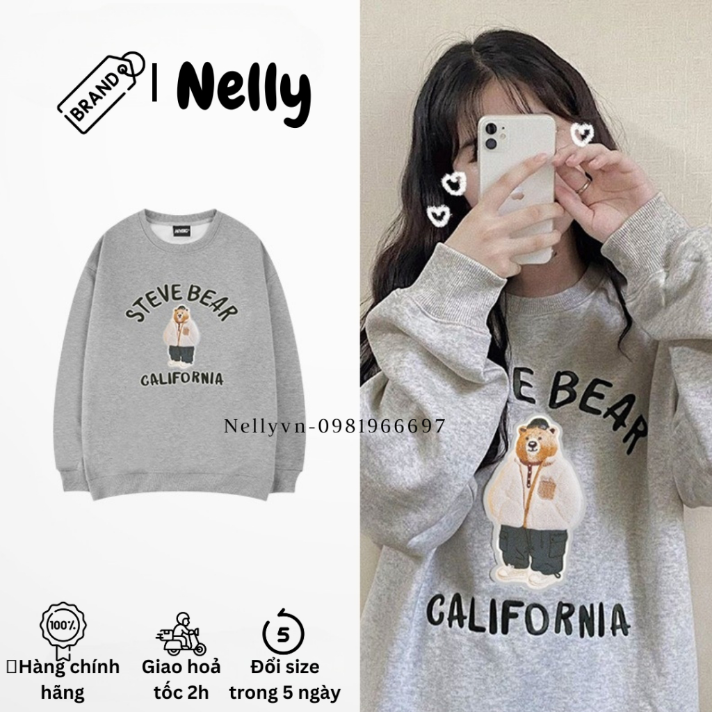 HÀNG CHÍNH HÃNG Áo sweater NELLYHEYBIG unisex,HOODIE dáng rộng hoạ tiết đơn giản mã THYL1273AX.