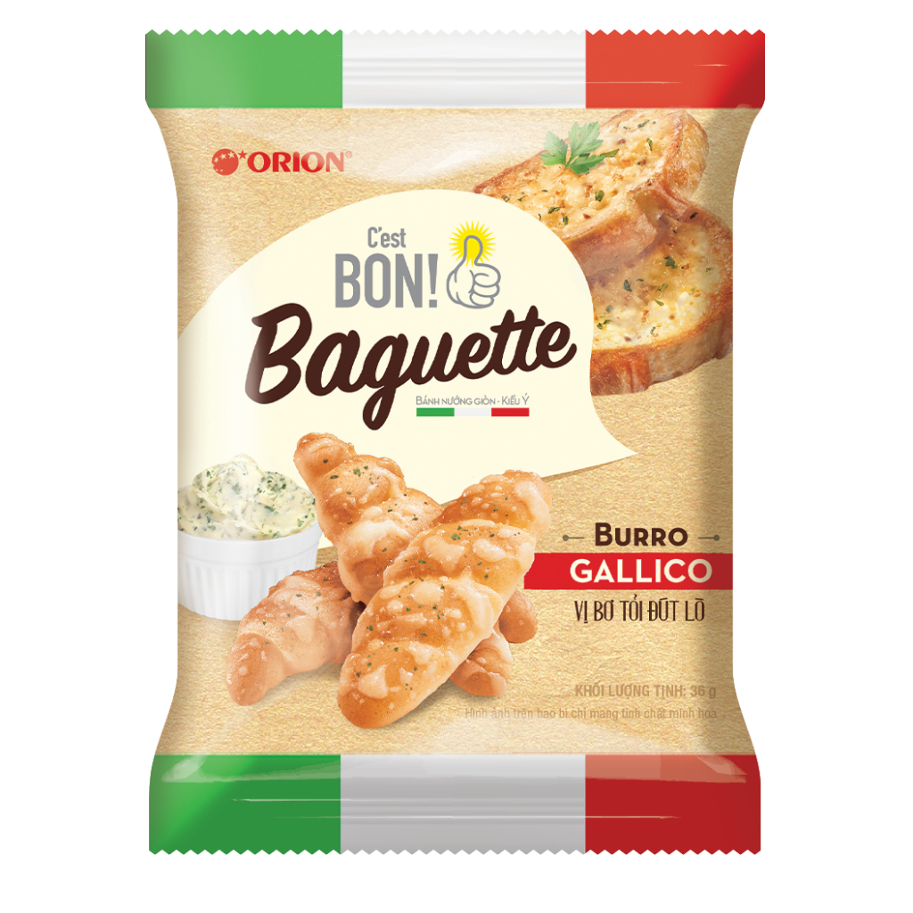 Bánh nướng giòn C'est Bon Baguette vị bơ tỏi đút lò túi 180g