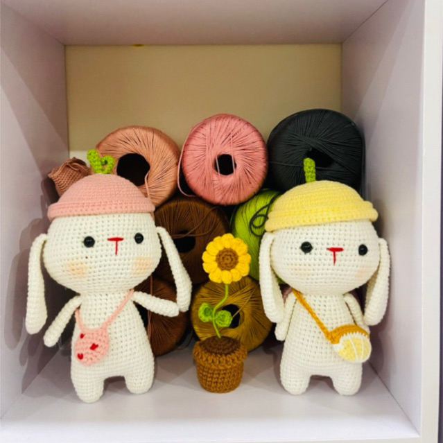 DIY Set Móc Thú Len Chibi, Móc Thỏ Bunny Siêu Cute, Thỏ Đeo Túi Chanh