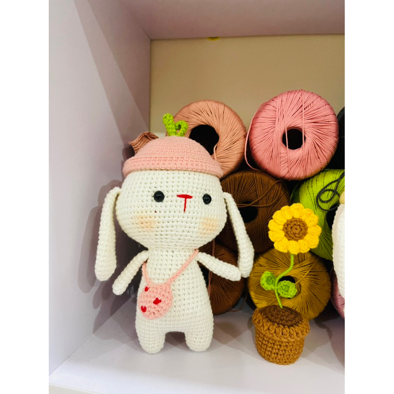 DIY Set Móc Thú Len Chibi, Móc Thỏ Bunny Siêu Cute, Thỏ Đeo Túi Chanh