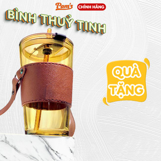 Bình Thuỷ Tinh Có Nắp Kèm Quai Xách Da Tiện Dụng Pams 500ml