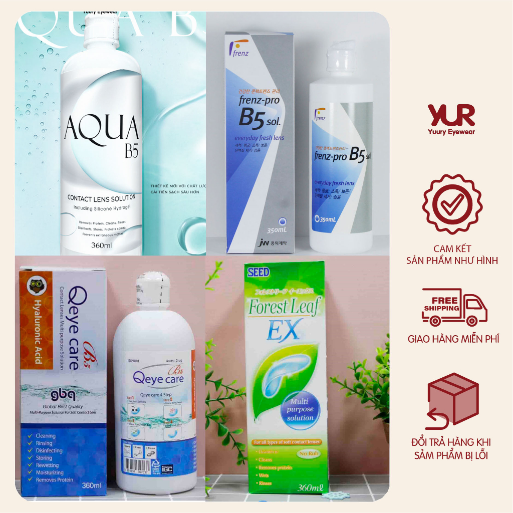 Nước ngâm lens, kính áp tròng chai 360ml các hãng Qeye, Aqua, Frenz Pro B5, Forest Leaf