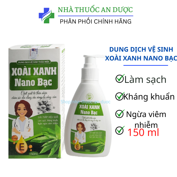 Dung dịch vệ xoài xanh nano bạc, làm sạch, kháng khuẩn, ngăn mùi, hỗ trợ giảm viêm nhiễm phụ khoa – Chai 150ml