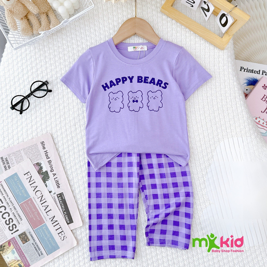 Quần áo trẻ em MK KID cho bé trai bé gái từ 6-26kg💖Bộ Tay Ngắn Quần Dài Sọc Kẻ Mới Dễ Thương cho bé