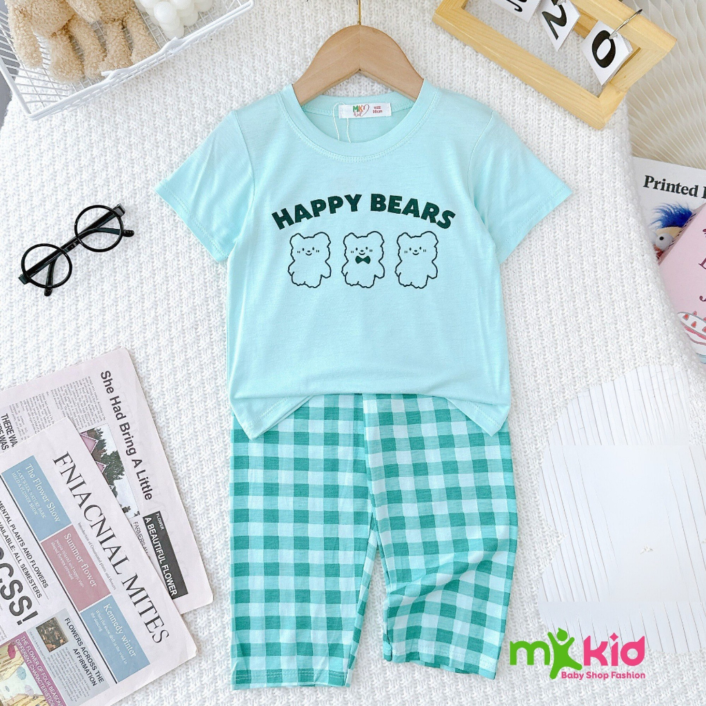 Quần áo trẻ em MK KID cho bé trai bé gái từ 6-26kg💖Bộ Tay Ngắn Quần Dài Sọc Kẻ Mới Dễ Thương cho bé
