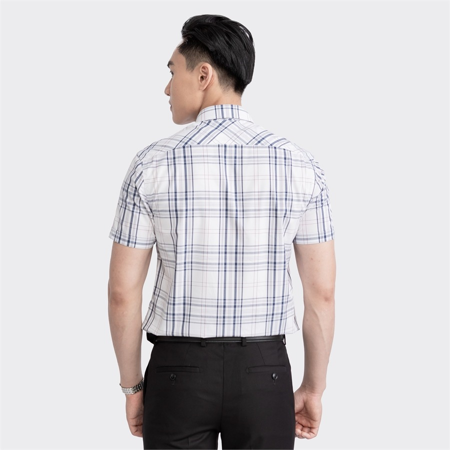 Áo sơ mi nam ngắn tay ARISTINO màu trắng kẻ xám lịch lãm, thời thượng  - ASS075S3