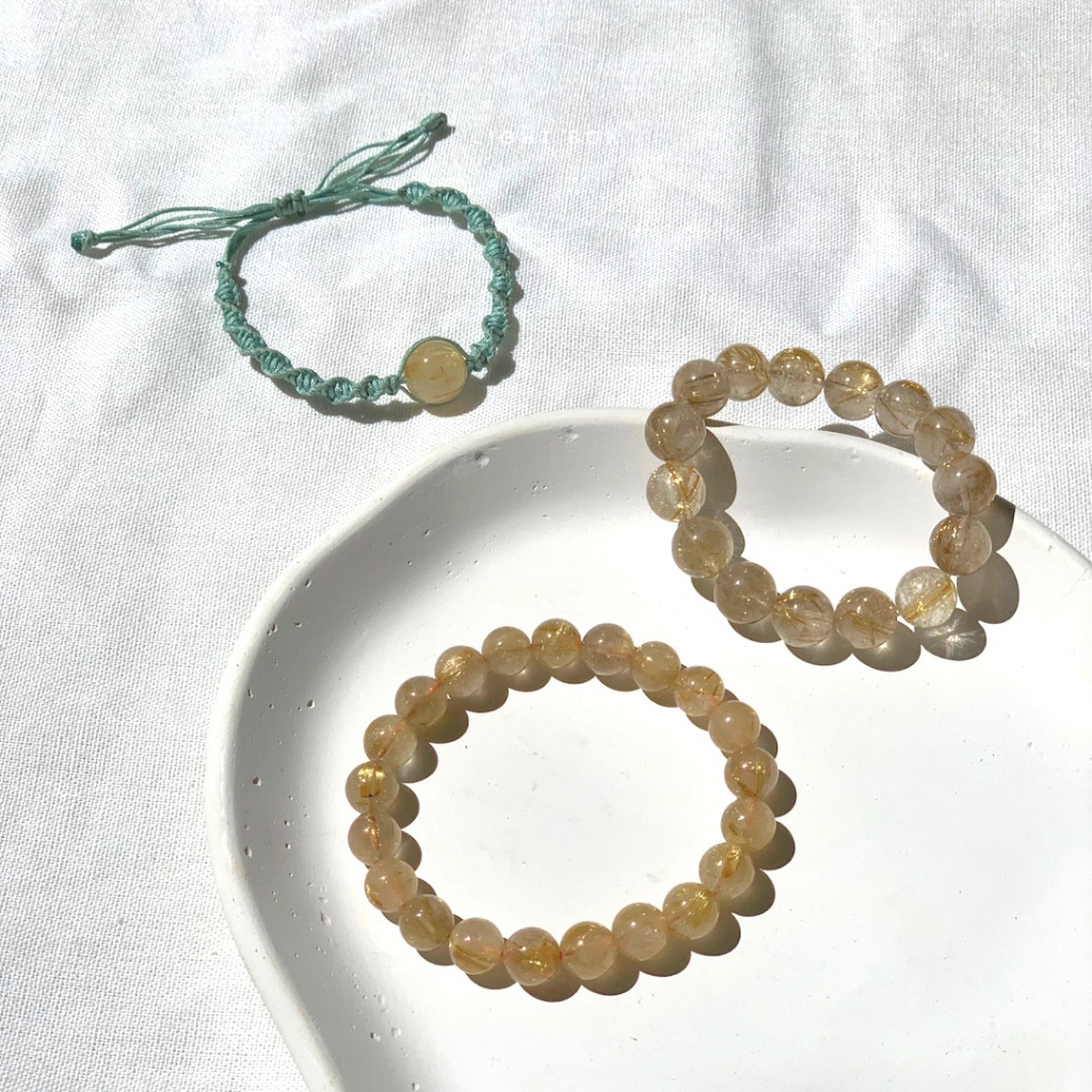 Vòng tay pha lê tóc vàng RUTITALED QUARTZ, phong thủy, may mắn, nối đất, thành công