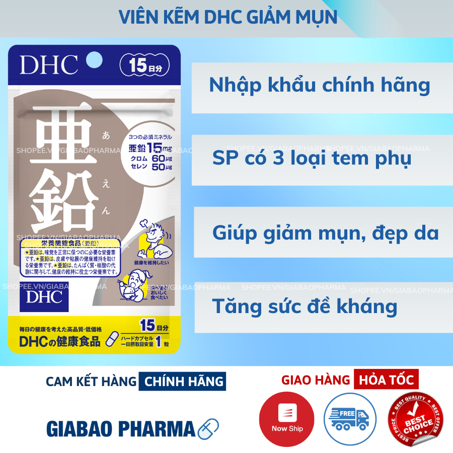 Viên uống bổ sung Kẽm ZinC DHC giảm thâm mụn, làm đẹp da