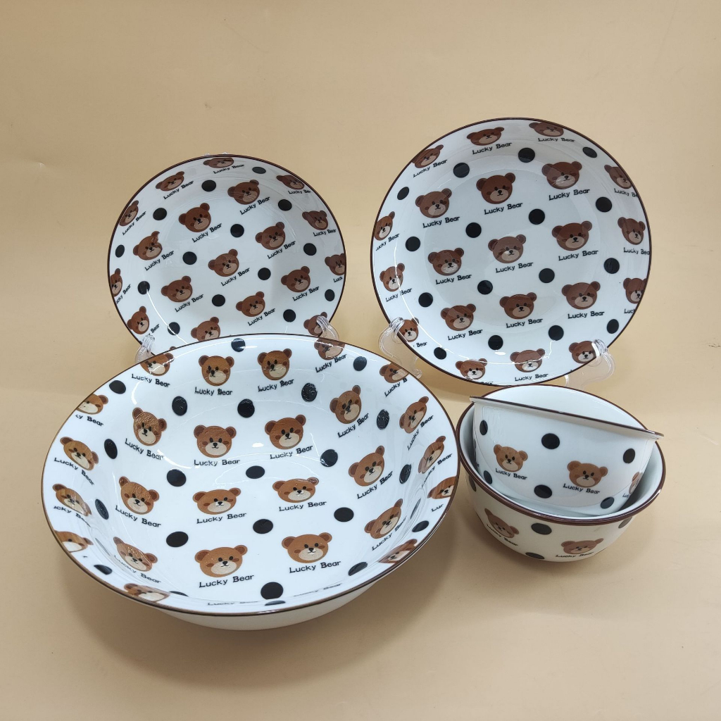Bát đĩa gốm sứ gấu nâu - bát đĩa decor dễ thương - chén dĩa tô hình gấu màu nâu