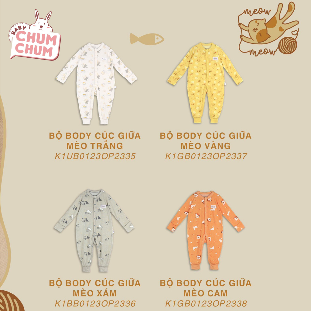 Bộ Body Dài Cúc Giữa Mèo CHAANG AW23D8