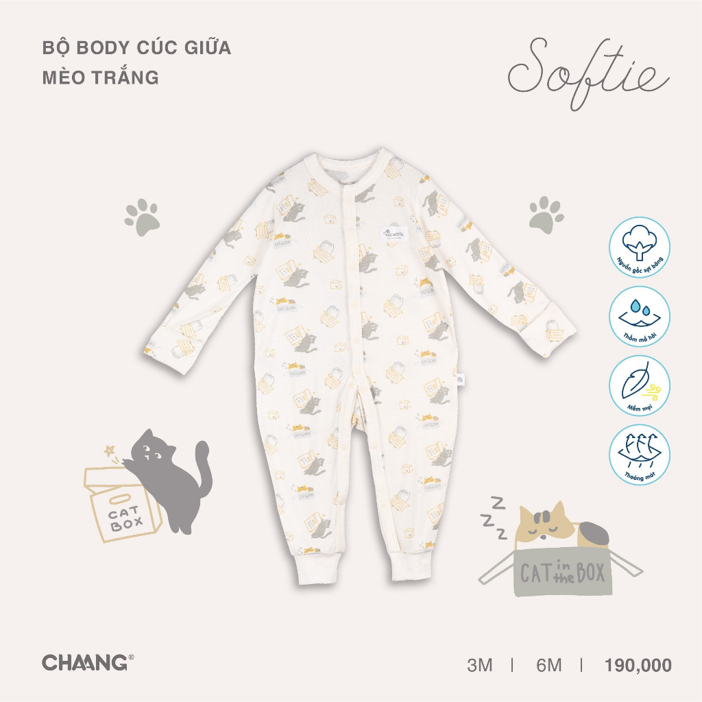 Bộ Body Dài Cúc Giữa Mèo CHAANG AW23D8