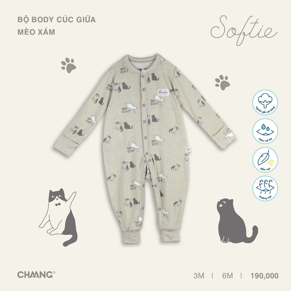 Bộ Body Dài Cúc Giữa Mèo CHAANG AW23D8