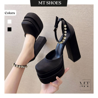 Giày cao gót nữ 15P Lolita 2 lớp đế đính đá lấp lánh chất vải Satin cao cấp kiểu dáng tiểu thư Guốc 15cm MT Shoes