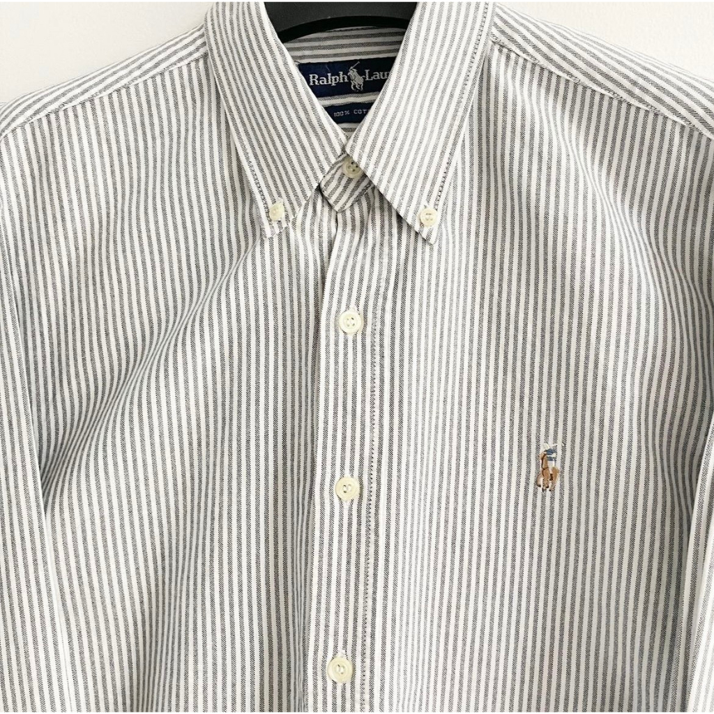 ÁO SƠMI NAM VẢI OXFORD 100% COTTON, TAY DÀI, DÁNG PHONG CÁCH CHÂU ÂU, MÀU TRẮNG SỌC ĐEN