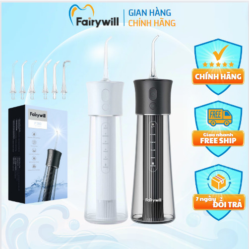 Máy tăm nước Fairywill F30 thương hiệu đức dung tích 300ml, máy vệ sinh răng, miệng, lợi, tặng kèm 6 đầu tăm BH 5 năm