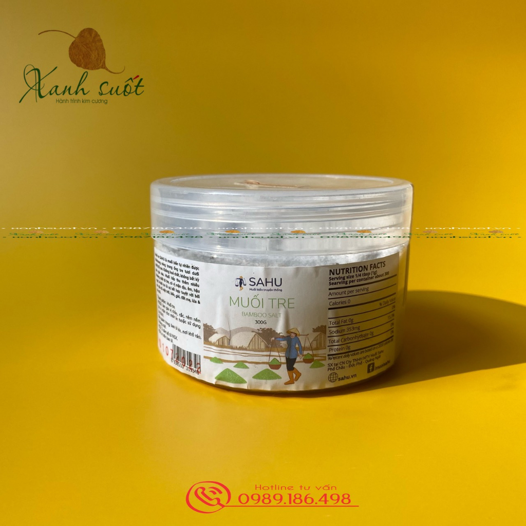 MUỐI HẦM TRE SAHU 300g - BAMBOO SALT -  Muối biển tự nhiên  - Nung trong ống tre - Mặn dịu ngọt hậu - Xanh Suốt SG