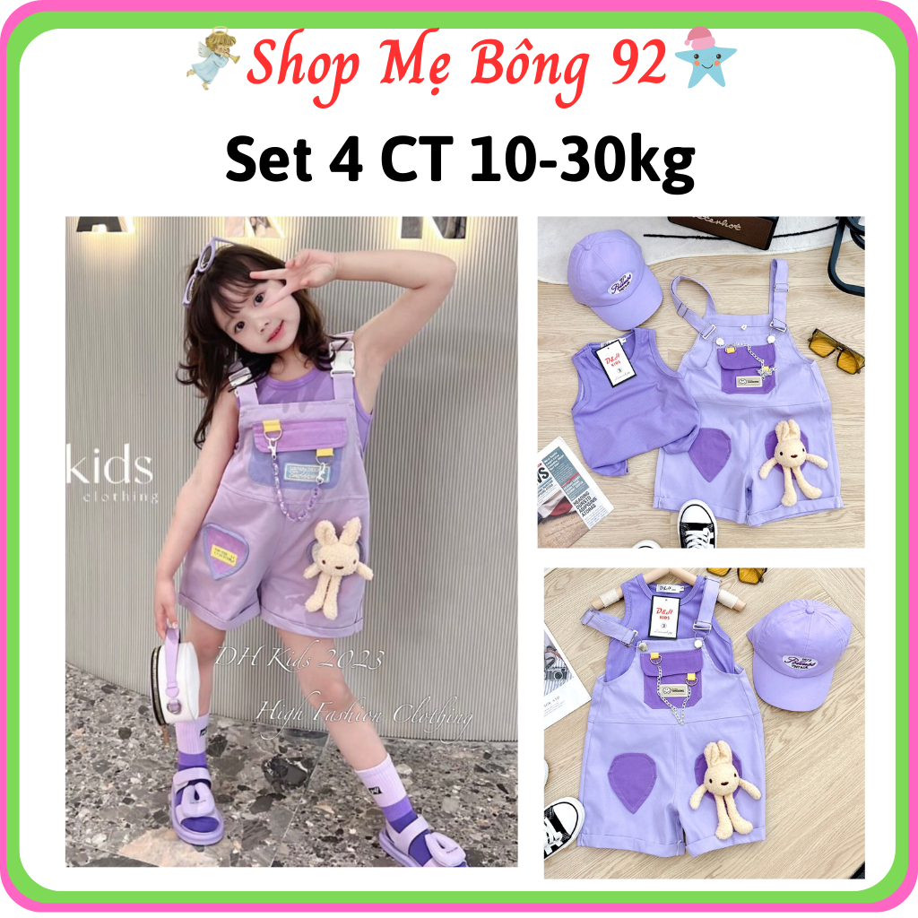 Sét Yếm 4 Chi Tiết : Yếm + Áo + Gấu + Mũ Mùa Hè Bé Gái 10-30kg YBG02 - Shop Mẹ Bông 92
