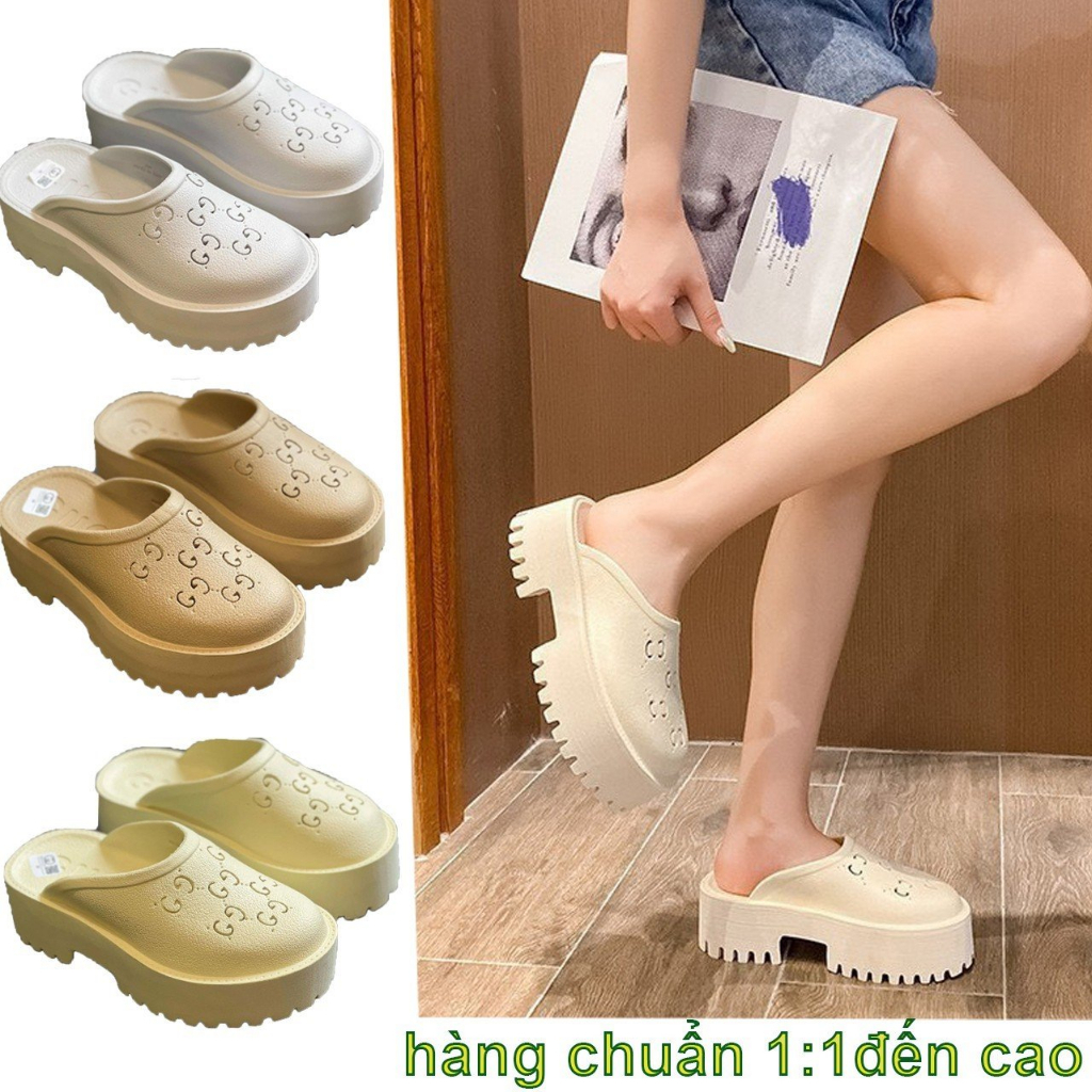 Dép sục nữ gucci cao su đúc cực êm chân, dép gc đủ màu sắc bản mới 2023 đế cao 5cm thoáng khí Hàng FULL BOX + TÚI