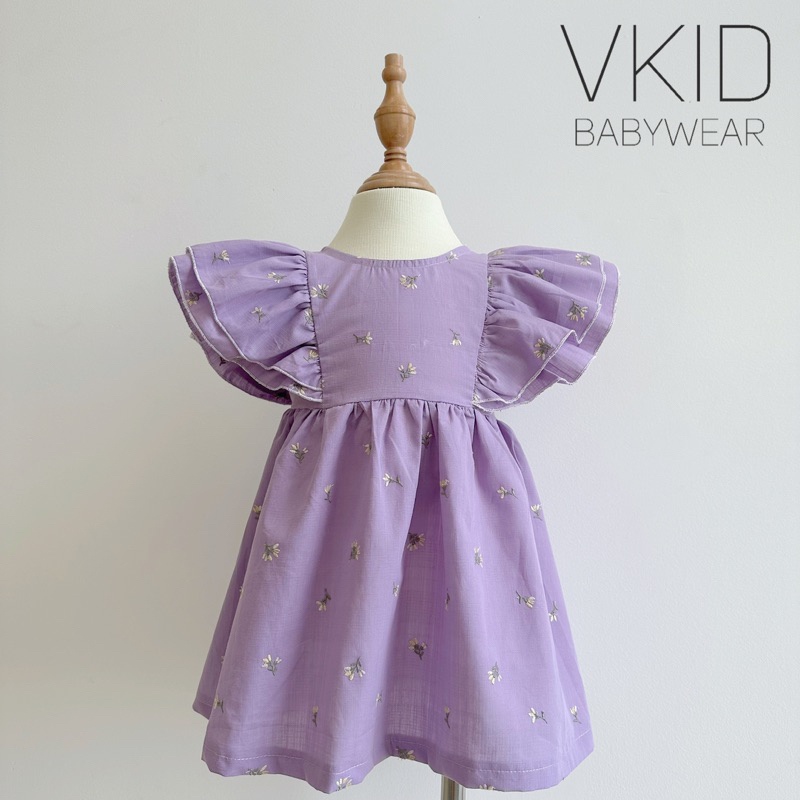 V1 Váy bồng cánh tiên tiểu thư cho bé gái chất thô thêu hoa xịn mát size 8-15kg