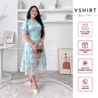 Váy hoa xanh xếp ly eo bigsize (50kg đến 90kg) VSHIRT
