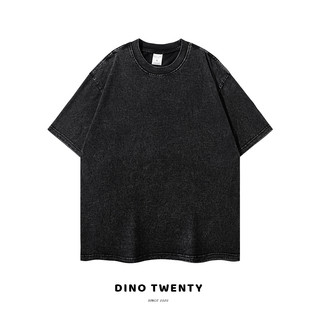 Áo thun basic 260g dino twenty since 2020 wash retro xám đen - a449