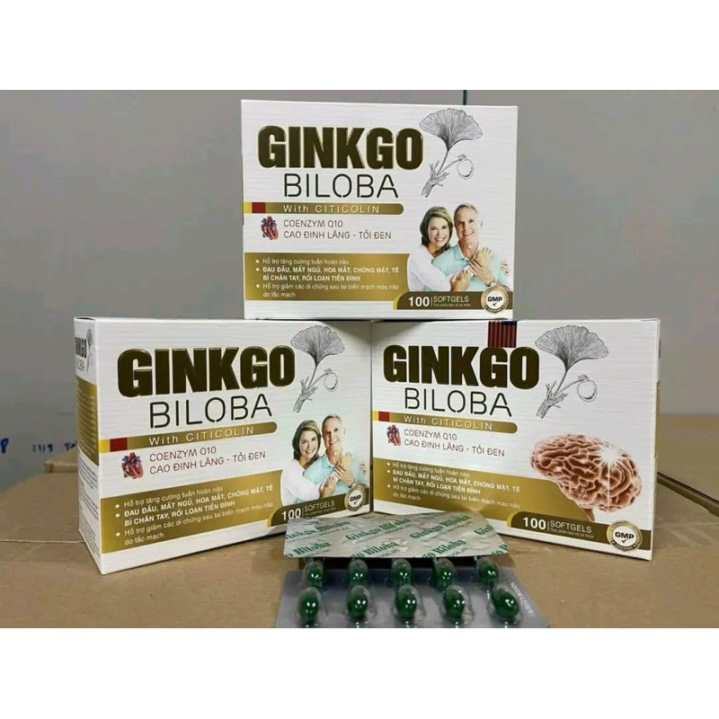 (Giá tốt, hiệu quả) Viên uống bổ não Ginkgo Biloba Q10 và Cao đinh lăng, tỏi đen- Tăng cường tuần hoàn não- Hộp 100 viên