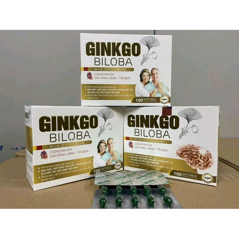 (Giá tốt, hiệu quả) Viên uống bổ não Ginkgo Biloba Q10 và Cao đinh lăng, tỏi đen- Tăng cường tuần hoàn não- Hộp 100 viên