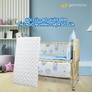 Cũi cho bé,Cũi gỗ em bé size 105x60x90cm Cũi trẻ em, nôi cũi 2 tầng trẻ em gỗ thông kèm đệm xơ dừa cao cấp,Bộ quây vải